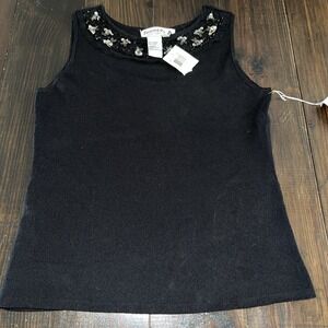 Vintage Joseph A. Sleeveless Top Crochet Sequin Rhinestone Neck Size Large